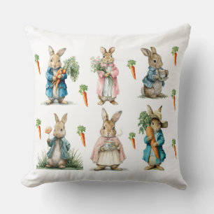 Decorative Spring Rabbit Flowers Throw Pillow