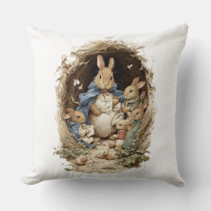 Decorative Spring Rabbit Flowers Throw Pillow