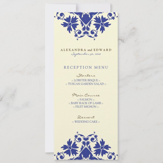 Decorative Stamp Wedding Reception Menu (navy) Invitation (Front)