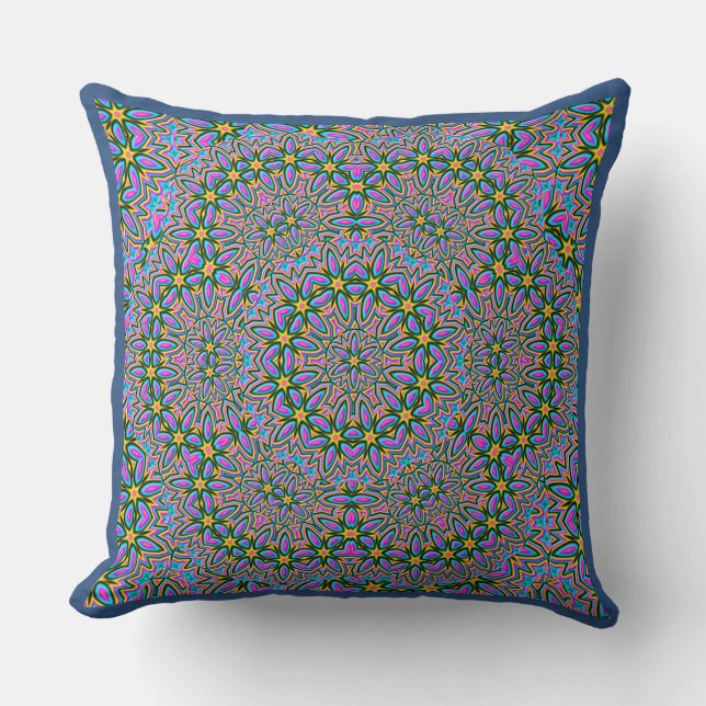 Decorative Star Pattern on Blue Background Throw Pillow (Front)