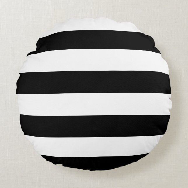 Decorative Striped Black & White Stripes Pattern Round Pillow (Front)