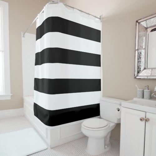 Decorative Striped Black  White Stripes Pattern Shower Curtain