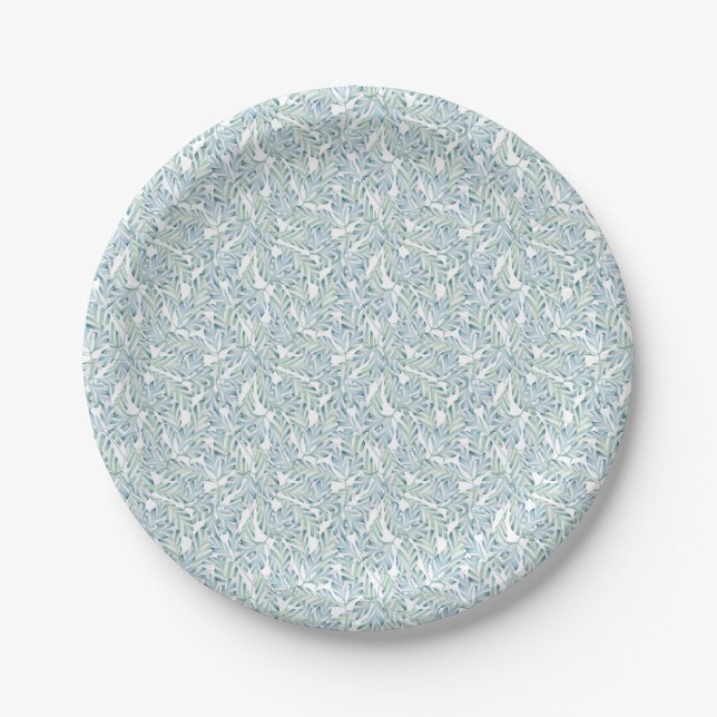 Decorative Striped Leaf Pattern Paper Plates (Front)