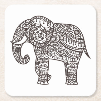 Decorative Style Elephant Square Paper Coaster