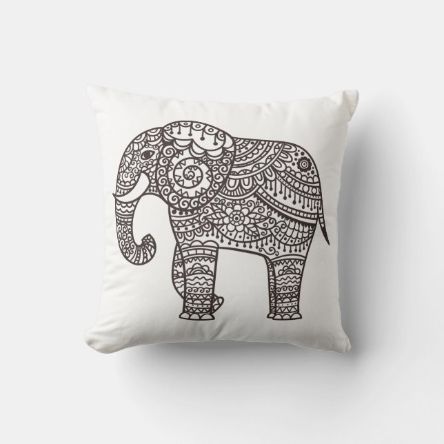Decorative Style Elephant Throw Pillow (Front)