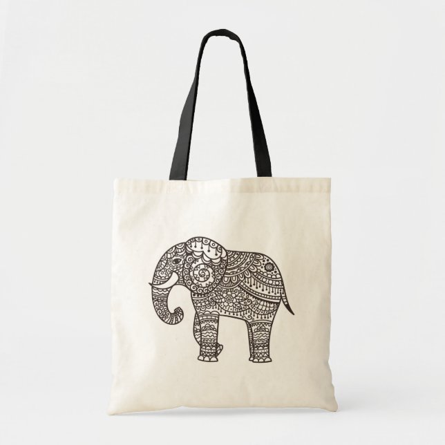 Decorative Style Elephant Tote Bag (Front)