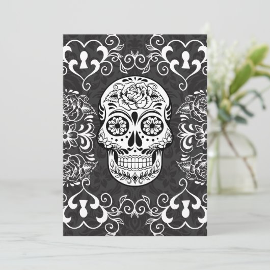 Decorative Sugar Skull Black White Gothic Grunge (Standing Front)