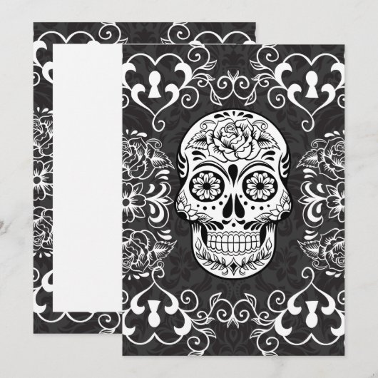 Decorative Sugar Skull Black White Gothic Grunge (Front/Back)