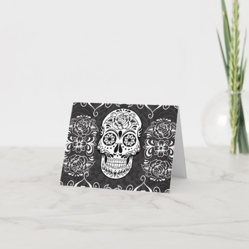 Decorative Sugar Skull Black White Gothic Grunge Card