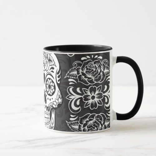 Decorative Sugar Skull Black White Gothic Grunge Mug