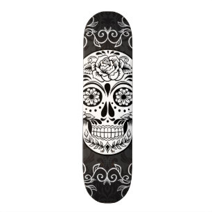 Decorative Sugar Skull Black White Gothic Grunge Skateboard