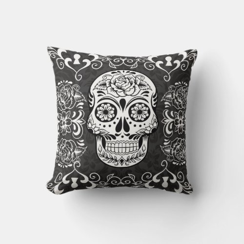 Decorative Sugar Skull Gothic Grunge Pillow