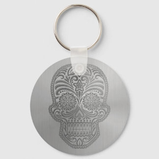 Decorative Sugar Skull with a Stainless Steel Look Keychain