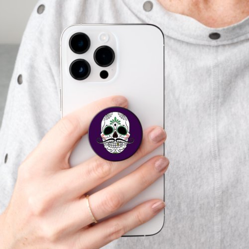 Decorative sugar skull with spiderwebs purple PopSocket