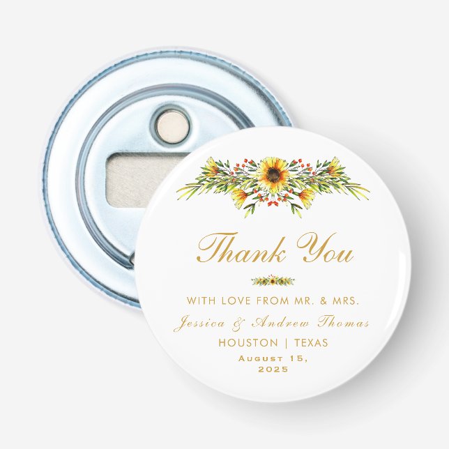 Decorative Summer Flowers Wedding Bottle Opener (Front)