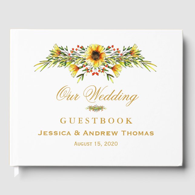 Decorative Summer Flowers Wedding Guest Book (Front)