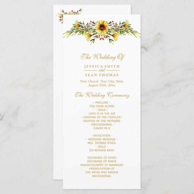 Decorative Summer Flowers Wedding Program (Front/Back)