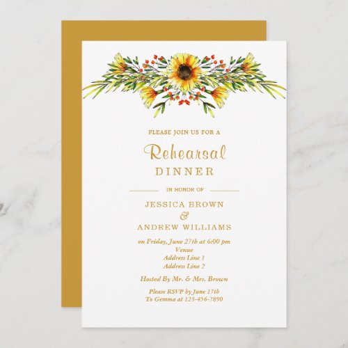 Decorative Summer Flowers Wedding Rehearsal Dinner Invitation