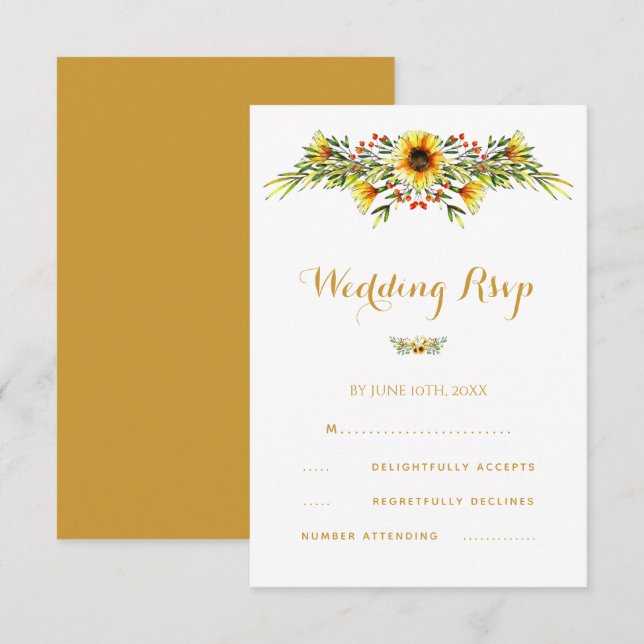 Decorative Summer Flowers Wedding RSVP Card (Front/Back)