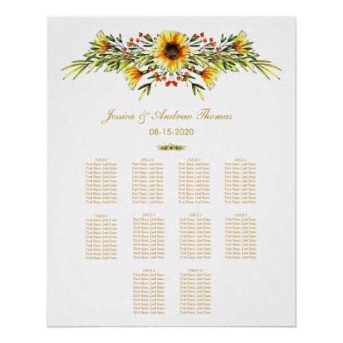Decorative Summer Flowers Wedding Seating Chart