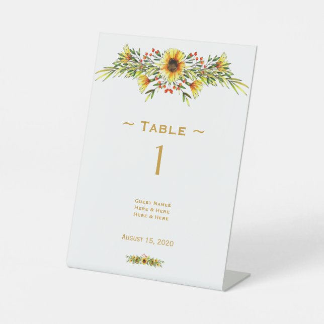 Decorative Summer Flowers Wedding Table Number Pedestal Sign (Front)
