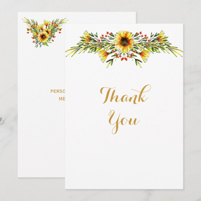 Decorative Summer Flowers Wedding Thank You Card (Front/Back)