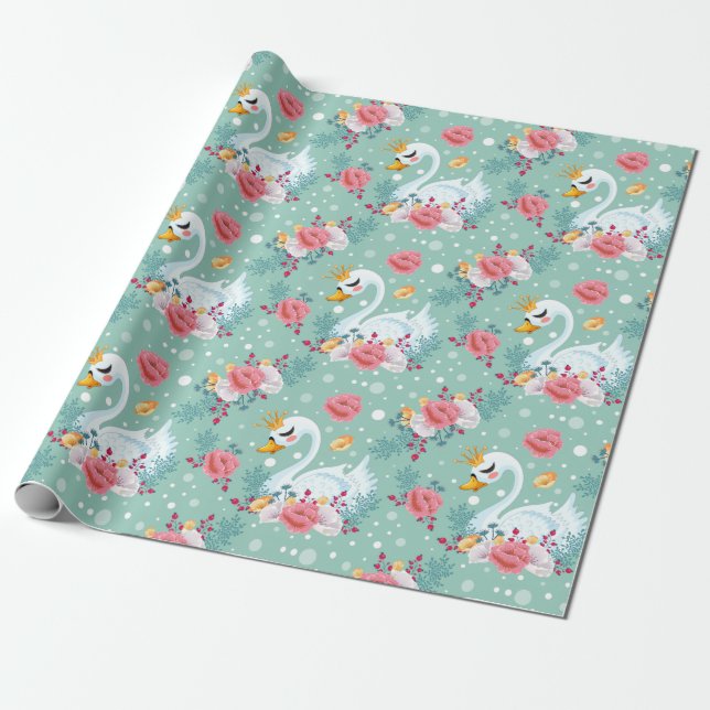 Decorative Swan Wrapping Paper (Unrolled)