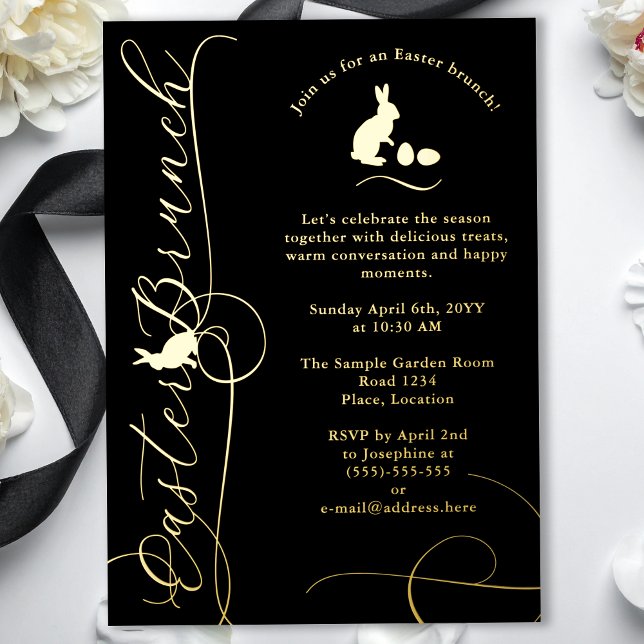 Decorative Swirls And Bunnies Easter Brunch Foil Invitation (Creator Uploaded)
