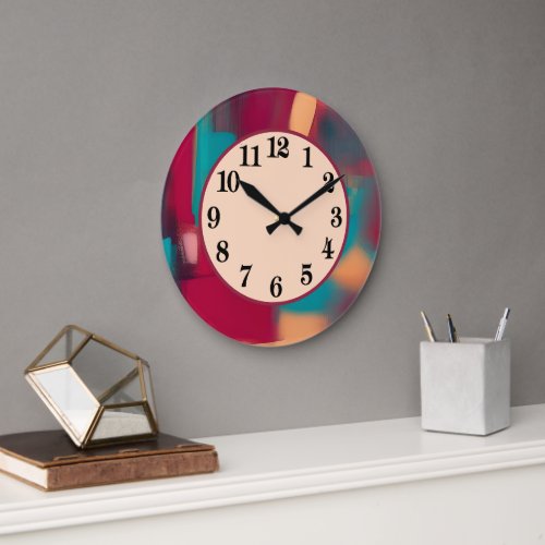 Decorative Teal and red abstract blend Large Clock