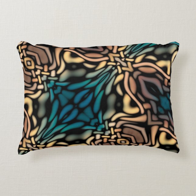 Decorative Teal Blue Gold Pattern Accent Pillow (Front)