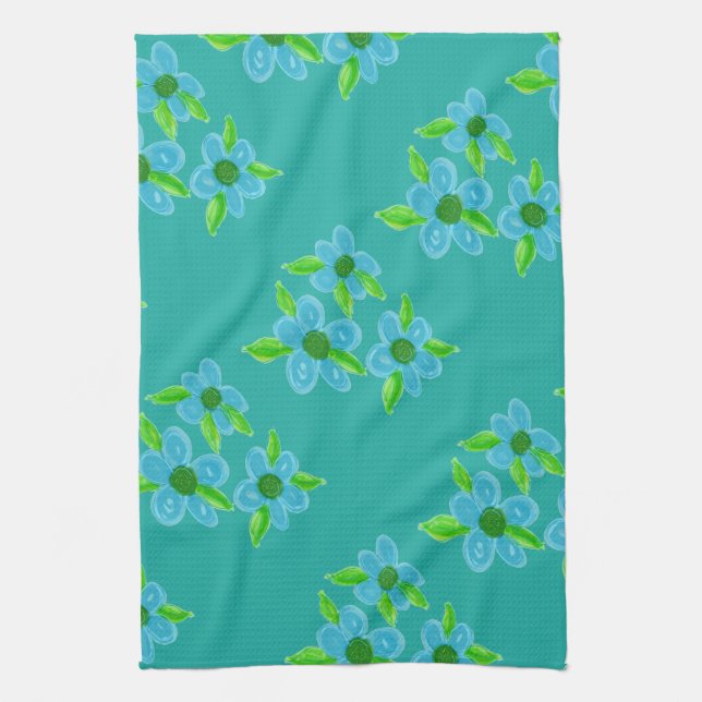 Decorative Teal Flowered Towel (Vertical)