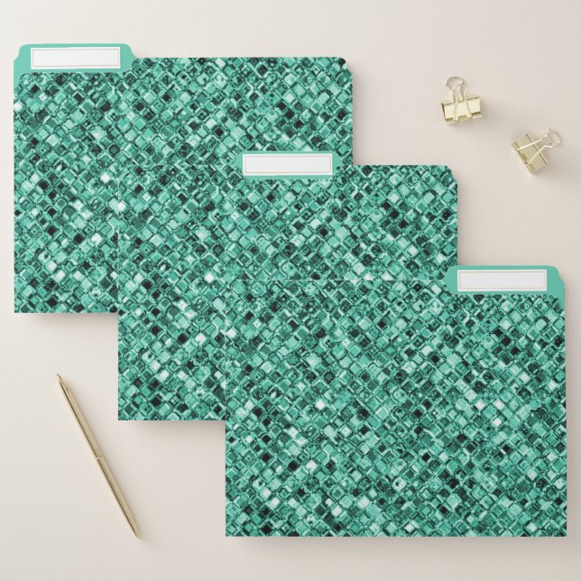 Decorative Teal Glitter Glamour Sparkle Unique File Folder (Set)