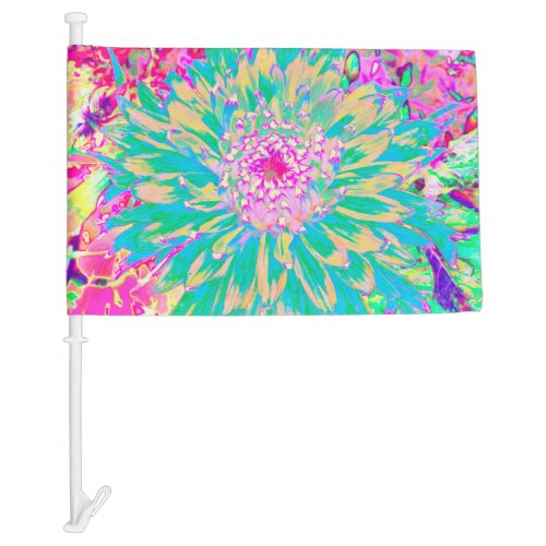 Decorative Teal Green and Hot Pink Dahlia Flower Car Flag