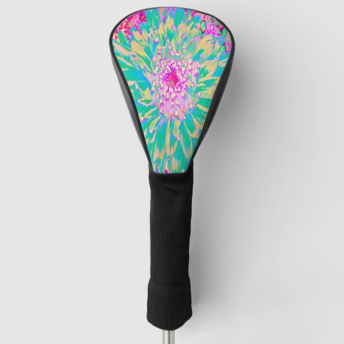 Decorative Teal Green and Hot Pink Dahlia Flower Golf Head Cover
