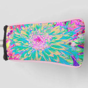 Decorative Teal Green and Hot Pink Dahlia Flower Golf Head Cover