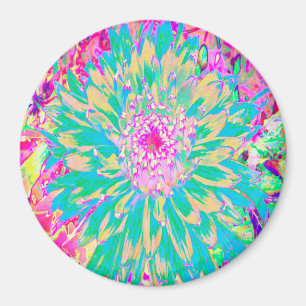 Decorative Teal Green and Hot Pink Dahlia Flower Magnet