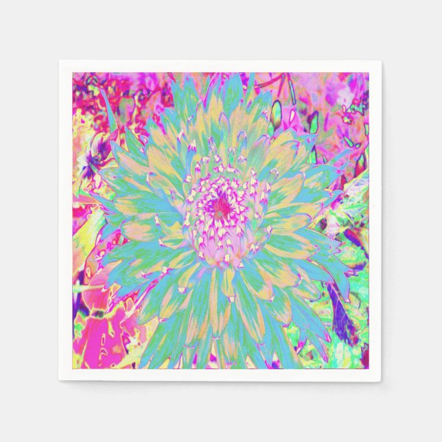 Decorative Teal Green and Hot Pink Dahlia Flower Napkins (Front)