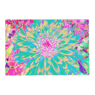 Decorative Teal Green and Hot Pink Dahlia Flower Placemat