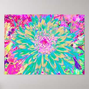 Decorative Teal Green and Hot Pink Dahlia Flower Poster