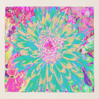 Decorative Teal Green and Hot Pink Dahlia Flower Scarf