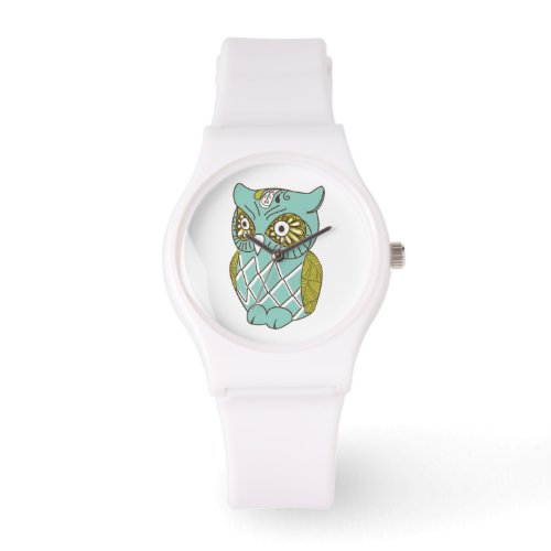 Decorative Teal Retro Pattern Owl Watch