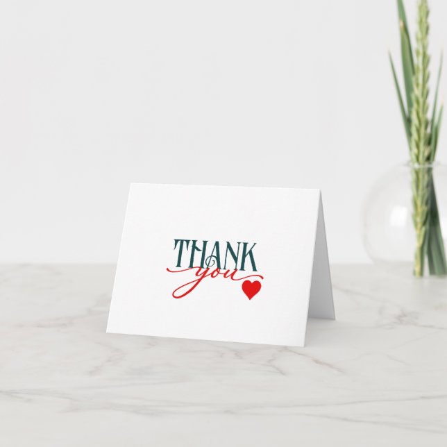 Decorative THANK You with Red Heart Holiday Card (Front)