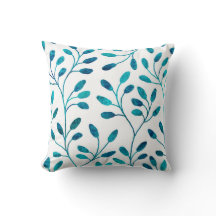 Decorative Throw Pillow | Teal Blue Floral Pattern