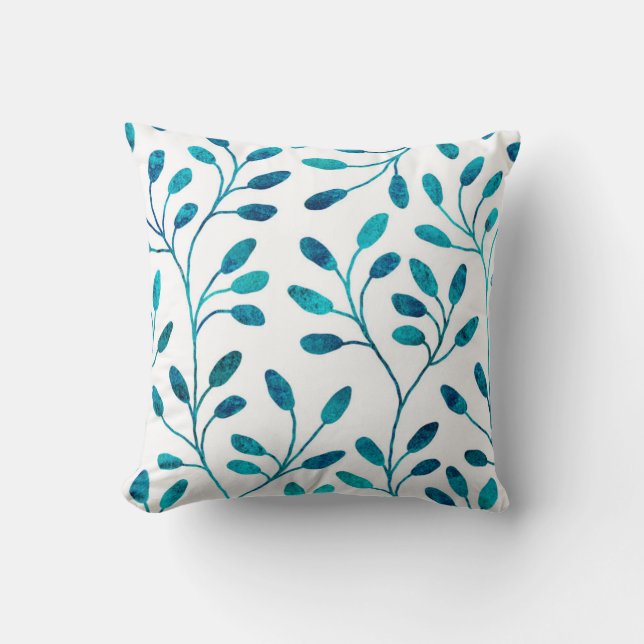 Decorative Throw Pillow | Teal Blue Floral Pattern (Front)