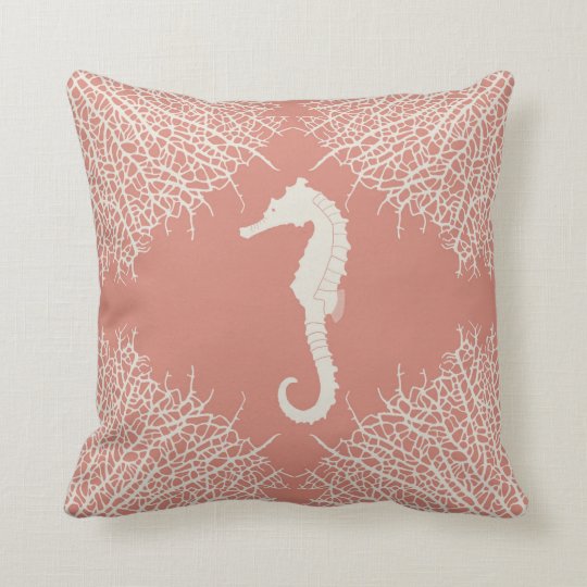 Decorative throw pillow with seahorse and coral Zazzle