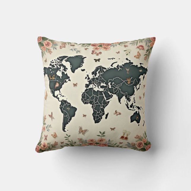 Decorative Throw Pillow with world map (Back)