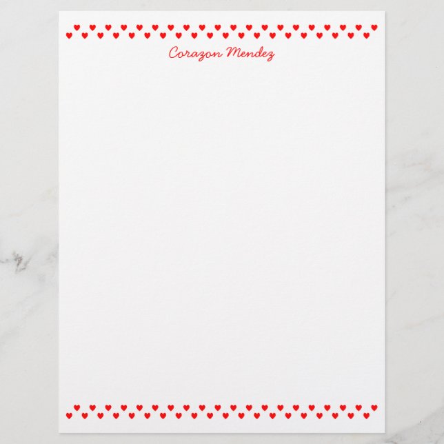 Decorative Tiny Red Hearts Stationery Paper (Front)