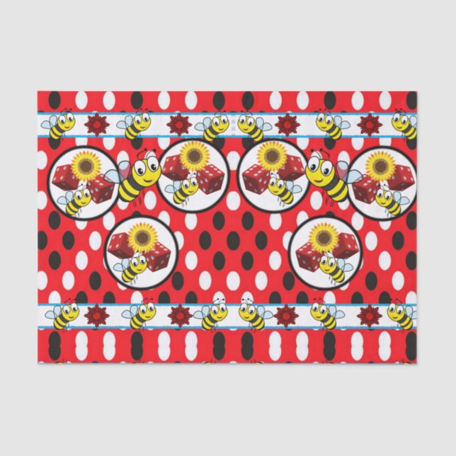 Decorative tissue paper bumblebee red dice (Front)