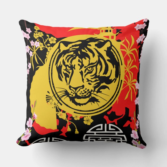  Decorative traditional chinese tiger pattern red Throw Pillow (Front)