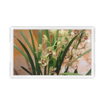 Decorative Tray with creamy orchids, gold & green